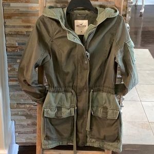 Hollister Hooded army green utility jacket